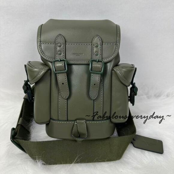 Coach Men's Hitch Backpack 13 In Leather/Army Green CR852 NWT - Picture 1 of 9